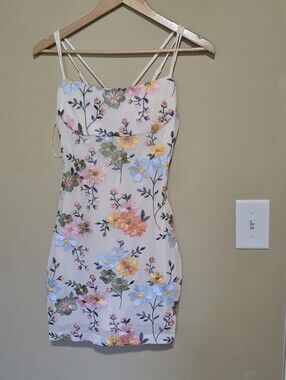 Windsor White Mini Dress with Multicolor Floral Embroidery